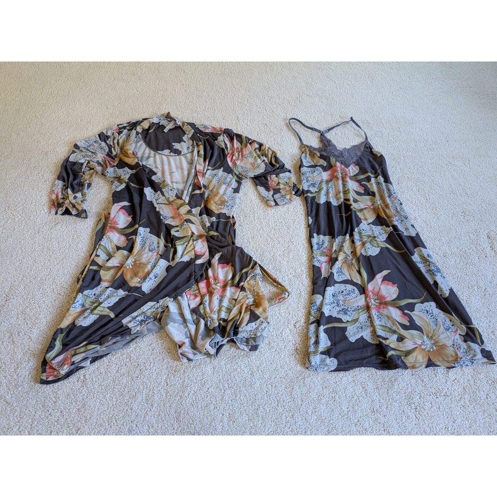 Body Touch Nightgown Robe Set Womens Small Floral Multicolor 2 Piece Lingerie